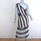 Self-Portrait Crochet One Shoulder Midi Dress Navy/White Striped Knit Size US 6