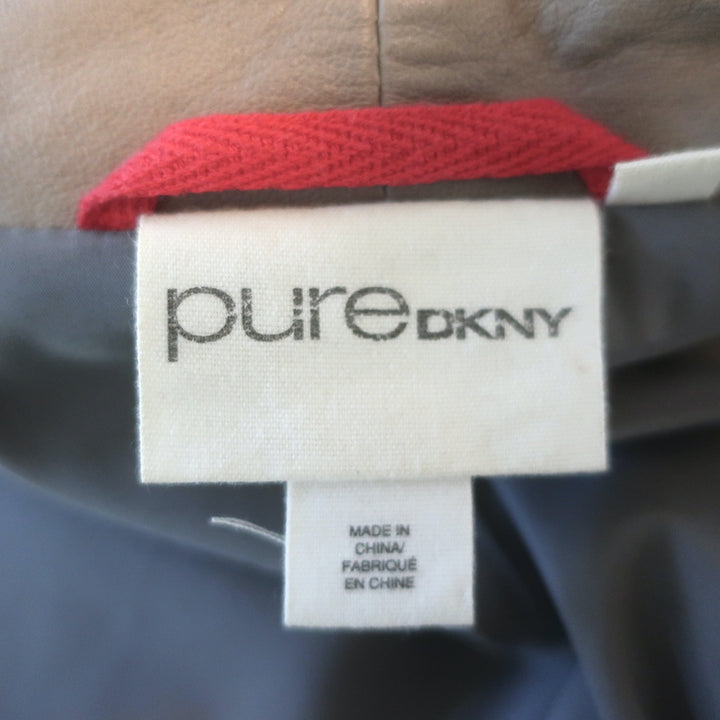 Pure DKNY Draped Leather Jacket Taupe Size Large