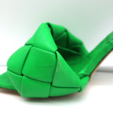 Bottega Veneta Lido Mules Grass Intrecciato Leather Size 37.5 High Heel Sandals