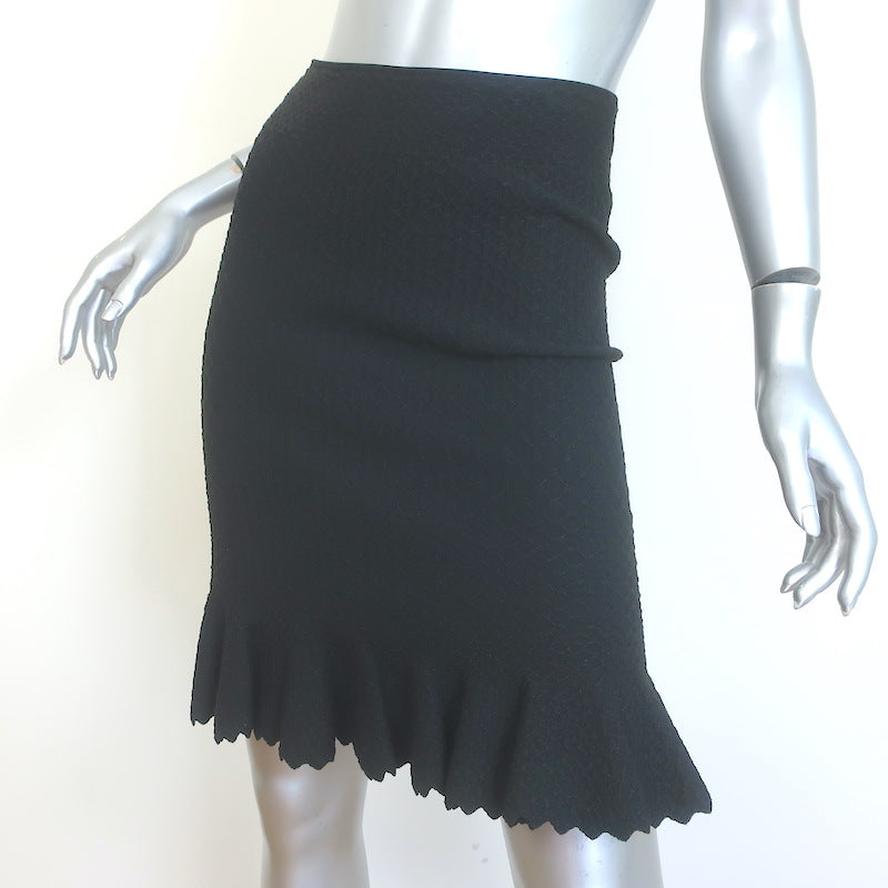 Alaia Ruffled-Hem Metallic Jacquard Skirt Black Size 38