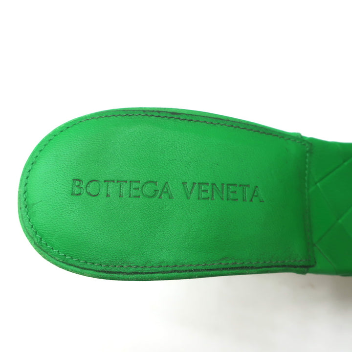 Bottega Veneta Lido Mules Grass Intrecciato Leather Size 37.5 High Heel Sandals