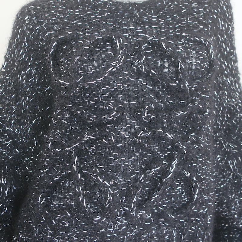 Loewe Anagram Metallic Sweater Black/Silver Mohair-Blend Size Medium