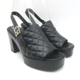 Chanel 24P Quilted Leather Platform Slingback Sandals Black Size 37.5 NEW
