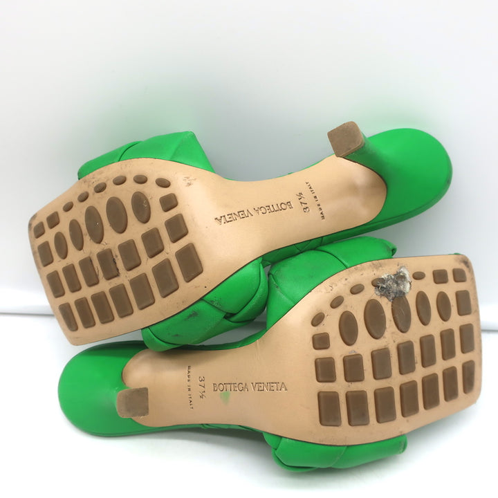 Bottega Veneta Lido Mules Grass Intrecciato Leather Size 37.5 High Heel Sandals