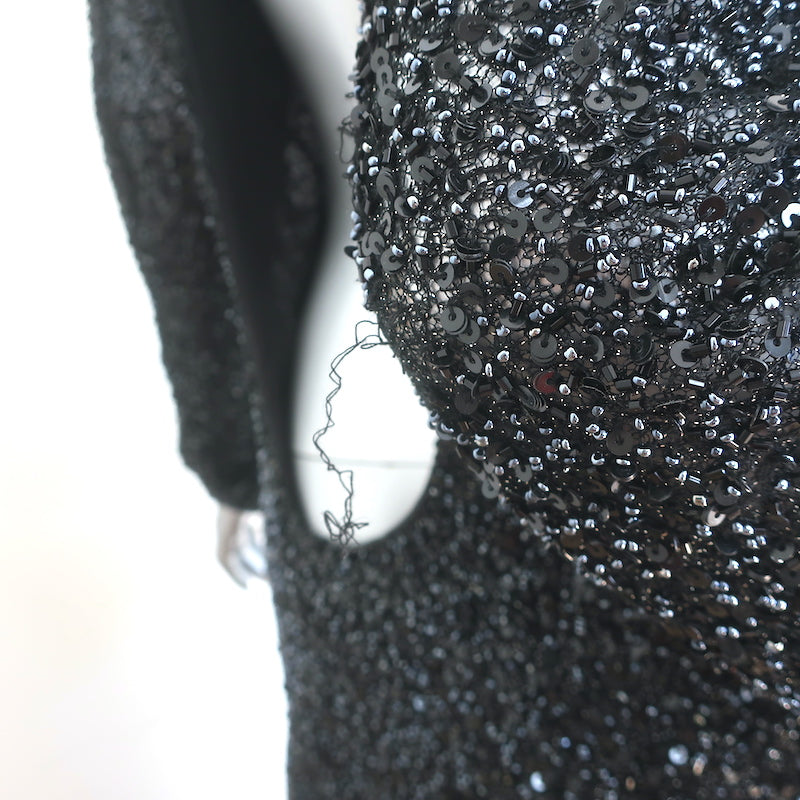 Balmain Sequined Open-Back Gown Black Size 42 Long Sleeve Maxi Dress