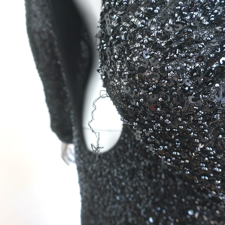 Balmain Sequined Open-Back Gown Black Size 42 Long Sleeve Maxi Dress