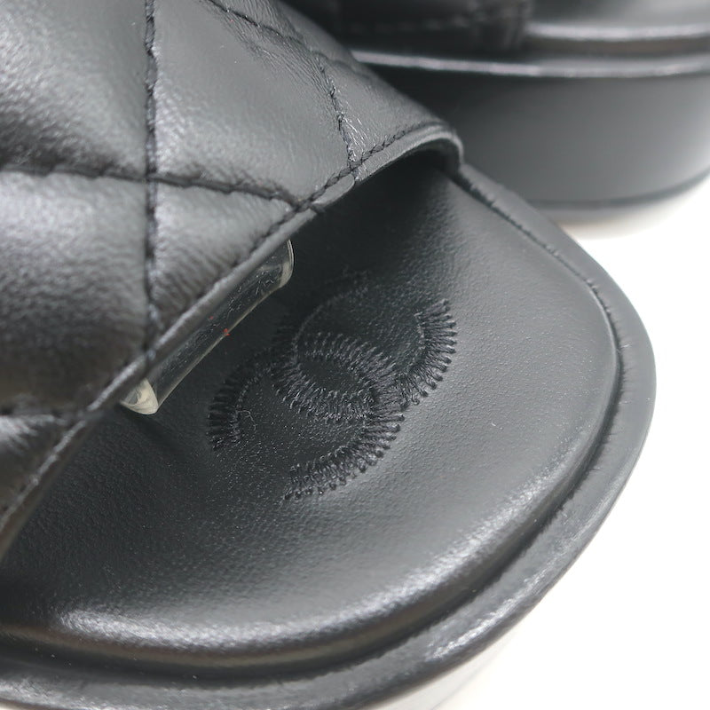 Chanel 24P Quilted Leather Platform Slingback Sandals Black Size 37.5 NEW