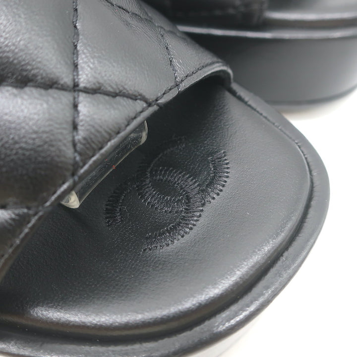Chanel 24P Quilted Leather Platform Slingback Sandals Black Size 37.5 NEW