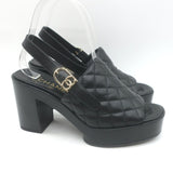 Chanel 24P Quilted Leather Platform Slingback Sandals Black Size 37.5 NEW
