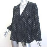 Saint Laurent Heart Print Tie-Neck Blouse Black Silk Size 38 Long Sleeve Top