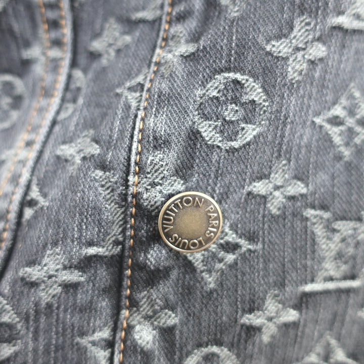 Louis Vuitton Monogram Denim Jacket with Velvet Collar Black Size 38