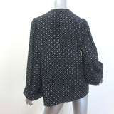 Saint Laurent Heart Print Tie-Neck Blouse Black Silk Size 38 Long Sleeve Top