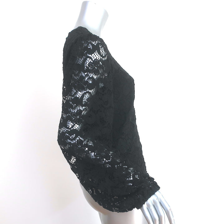 Nightcap Blouson Sleeve Top Black Stretch Lace Size Medium