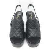 Chanel 24P Quilted Leather Platform Slingback Sandals Black Size 37.5 NEW