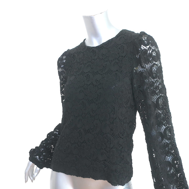 Nightcap Blouson Sleeve Top Black Stretch Lace Size Medium