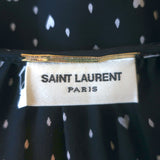 Saint Laurent Heart Print Tie-Neck Blouse Black Silk Size 38 Long Sleeve Top