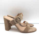 Gianvito Rossi Two-Band Slide Sandals Beige Suede Size 39 Open Toe Heels