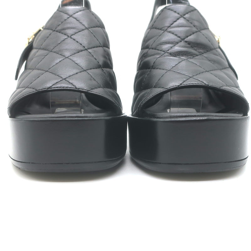 Chanel 24P Quilted Leather Platform Slingback Sandals Black Size 37.5 NEW
