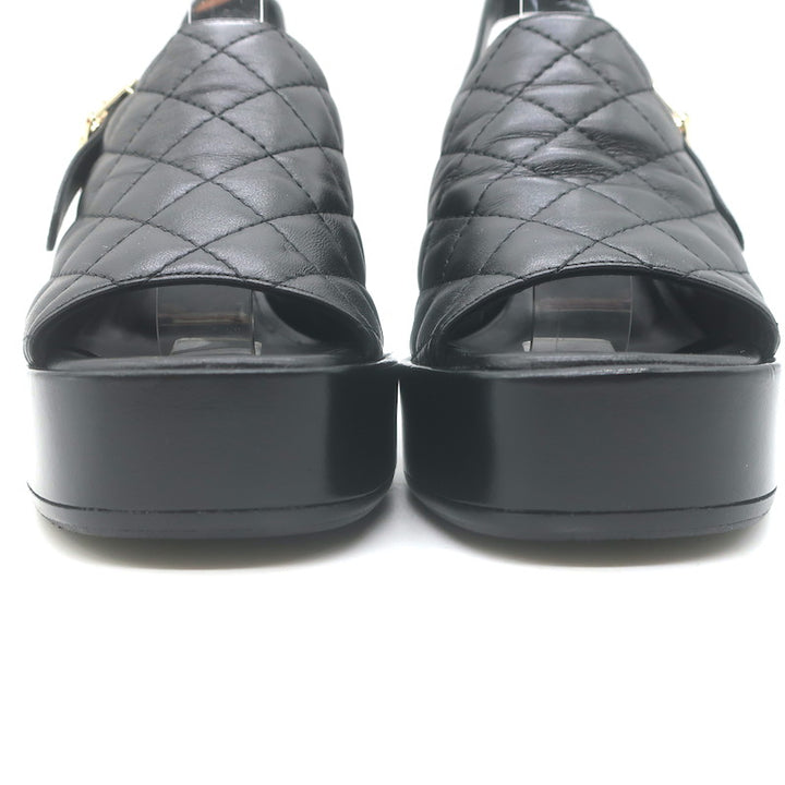 Chanel 24P Quilted Leather Platform Slingback Sandals Black Size 37.5 NEW