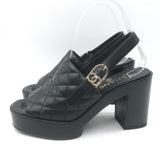 Chanel 24P Quilted Leather Platform Slingback Sandals Black Size 37.5 NEW