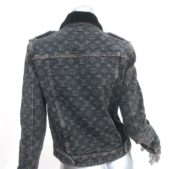 Louis Vuitton Monogram Denim Jacket with Velvet Collar Black Size 38