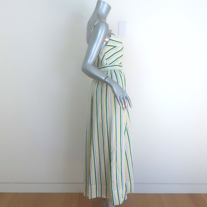 La Ligne Tracy Midi Dress Green/Yellow Striped Voile Size Medium NEW