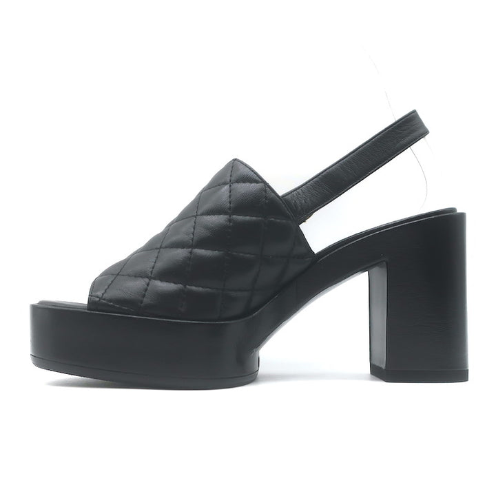 Chanel 24P Quilted Leather Platform Slingback Sandals Black Size 37.5 NEW