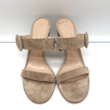 Gianvito Rossi Two-Band Slide Sandals Beige Suede Size 39 Open Toe Heels