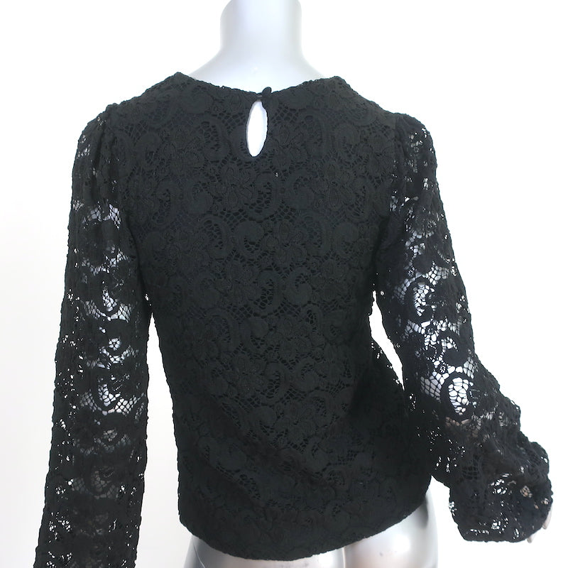 Nightcap Blouson Sleeve Top Black Stretch Lace Size Medium