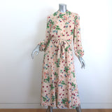 Beulah Sonia Blouson Sleeve Midi Dress Blush Pink Floral Print Silk Size US 4