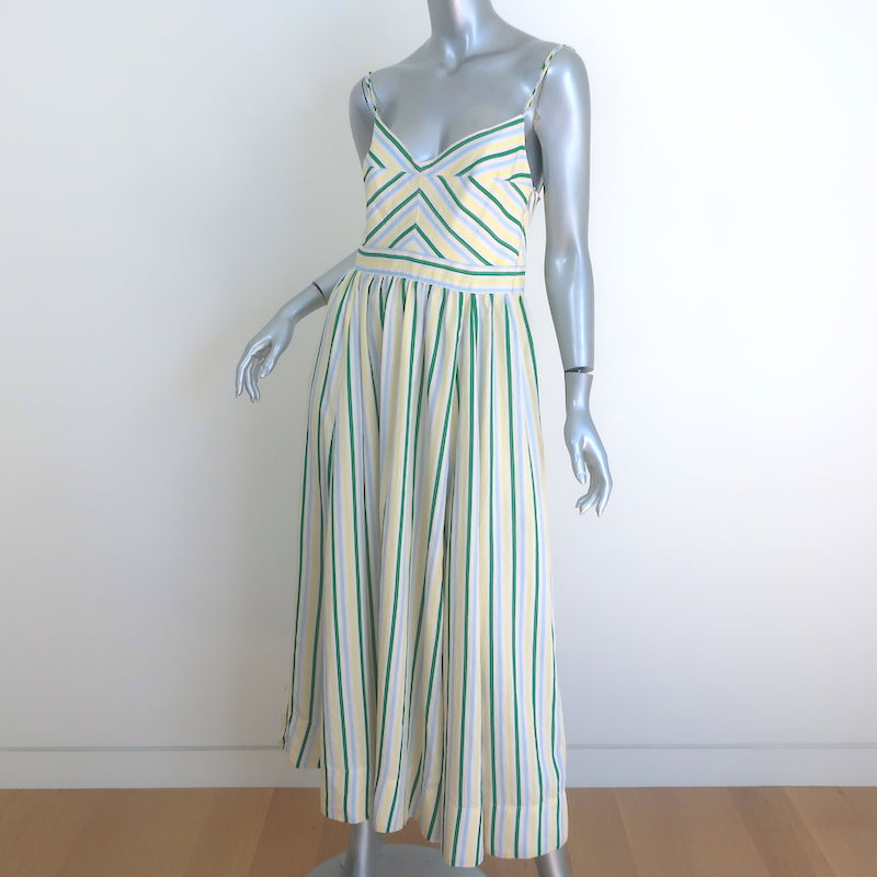 La Ligne Tracy Midi Dress Green/Yellow Striped Voile Size Medium NEW