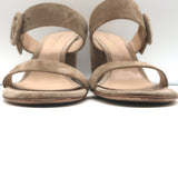 Gianvito Rossi Two-Band Slide Sandals Beige Suede Size 39 Open Toe Heels