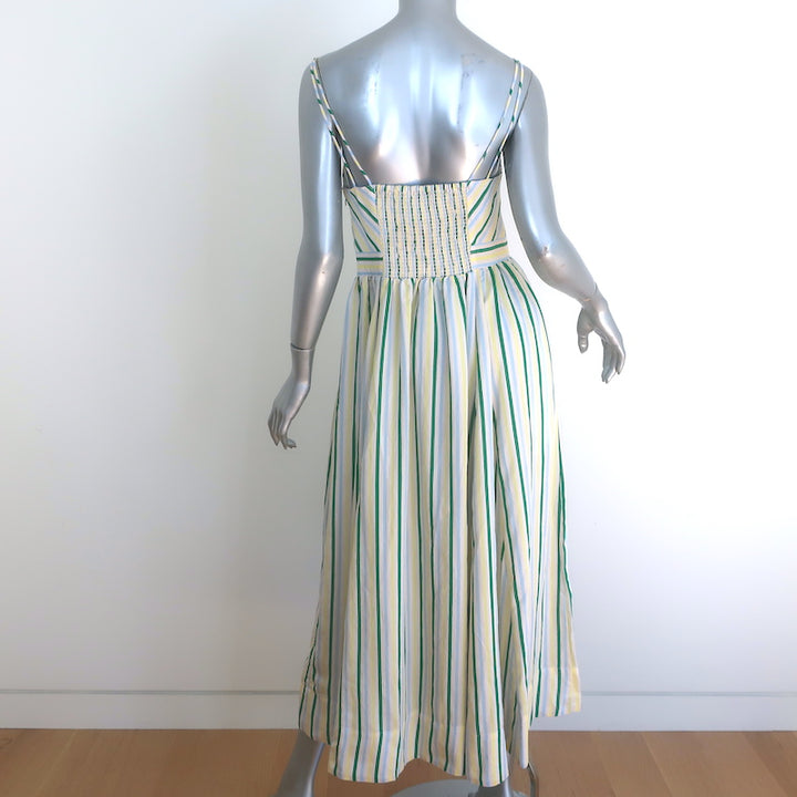 La Ligne Tracy Midi Dress Green/Yellow Striped Voile Size Medium NEW