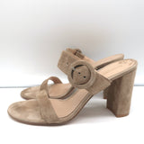 Gianvito Rossi Two-Band Slide Sandals Beige Suede Size 39 Open Toe Heels