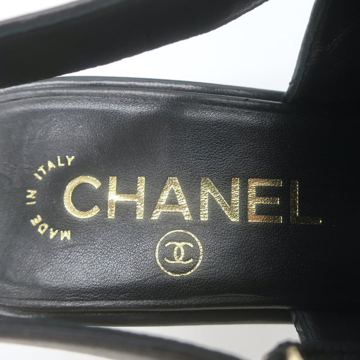Chanel 24P Quilted Leather Platform Slingback Sandals Black Size 37.5 NEW