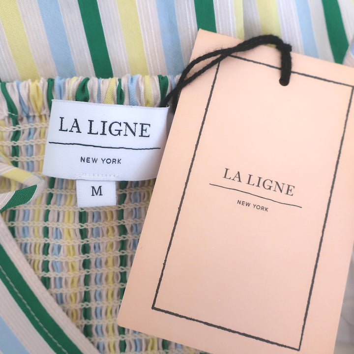 La Ligne Tracy Midi Dress Green/Yellow Striped Voile Size Medium NEW
