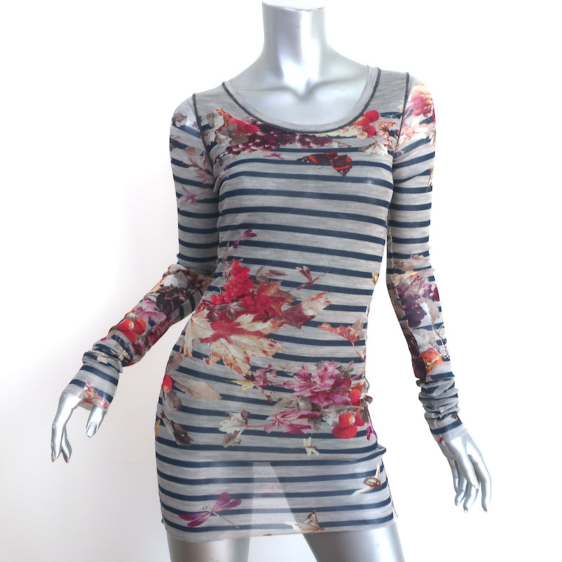 Jean Paul Gaultier Soleil Striped Mesh Mini Dress Gray/Navy Size Small Celebrity Owned Jean Paul Gaultier Soleil Striped Mesh Mini Dress Gray/Navy Size Small Celebrity Owned