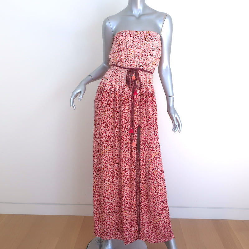 Poupette St Barth Mara Strapless Maxi Dress Pink/Red Mosaic Print Size Medium Poupette St Barth Mara Strapless Maxi Dress Pink/Red Mosaic Print Size Medium