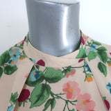 Beulah Sonia Blouson Sleeve Midi Dress Blush Pink Floral Print Silk Size US 4