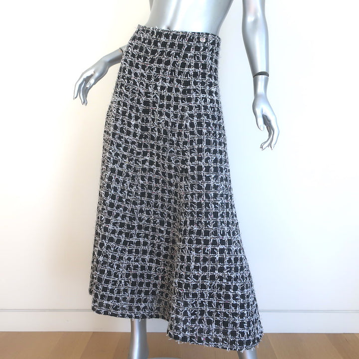 Chanel Windowpane Eyelash Tweed A-Line Midi Skirt Charcoal/Multi Size 36