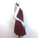 Alaia Pleated Halter Mini Dress Bordeaux Silk-Blend Knit Size 40