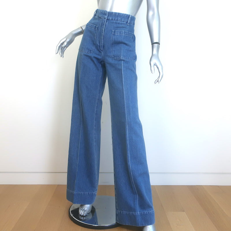 Victoria Beckham High-Rise Patch Pocket Jeans Blue Denim Size 27