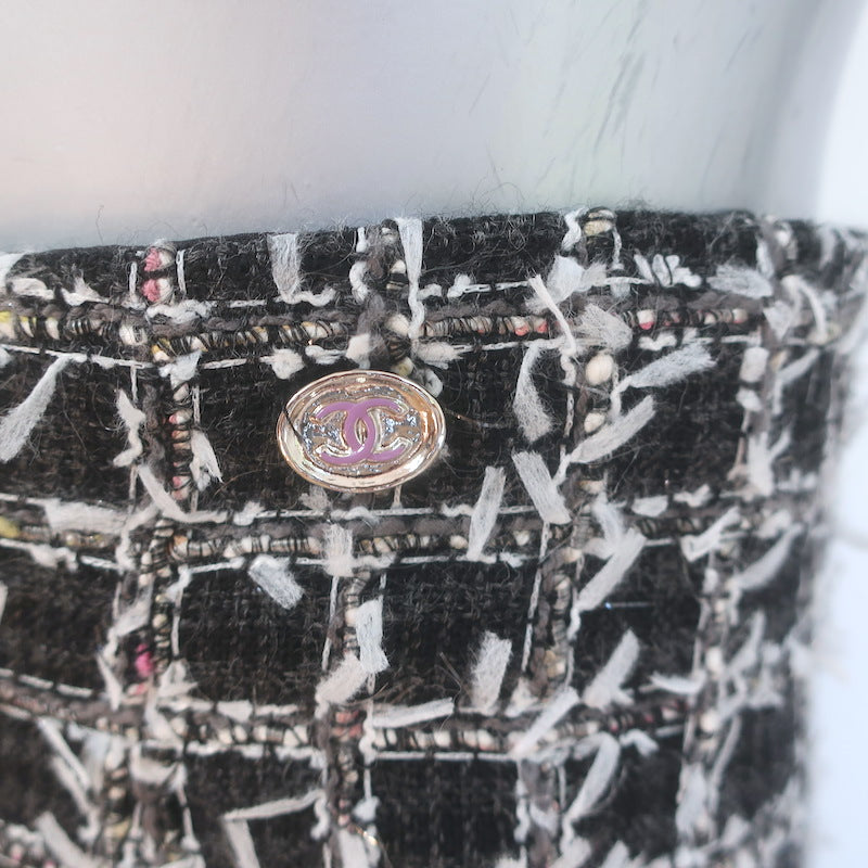 Chanel Windowpane Eyelash Tweed A-Line Midi Skirt Charcoal/Multi Size 36