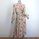 Beulah Sonia Blouson Sleeve Midi Dress Blush Pink Floral Print Silk Size US 4