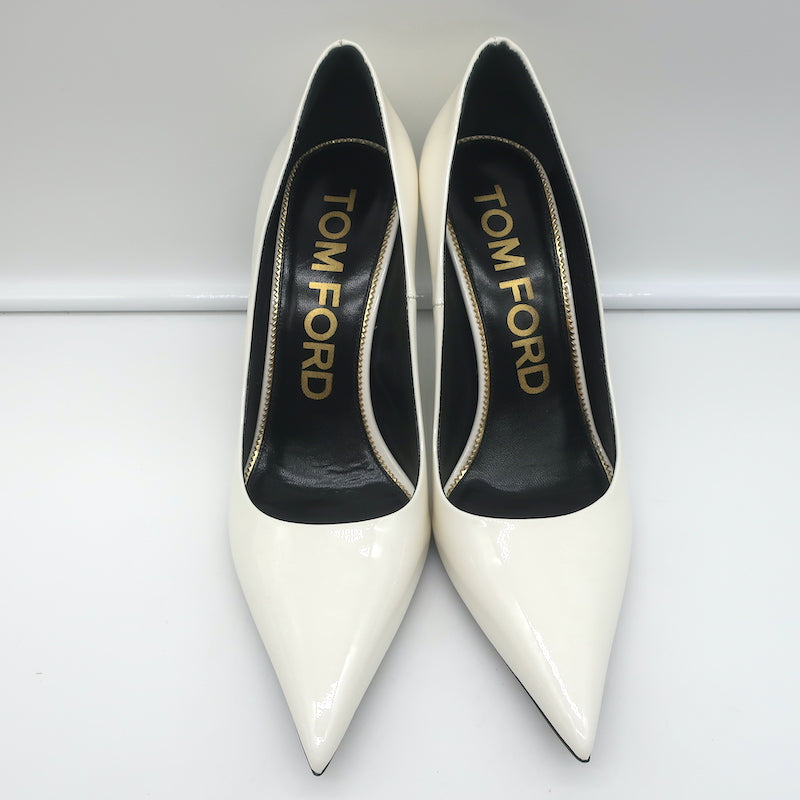 Tom Ford Pumps White Patent Leather Size 39 Pointed Toe Heels NEW