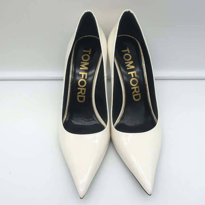 Tom Ford Pumps White Patent Leather Size 39 Pointed Toe Heels NEW