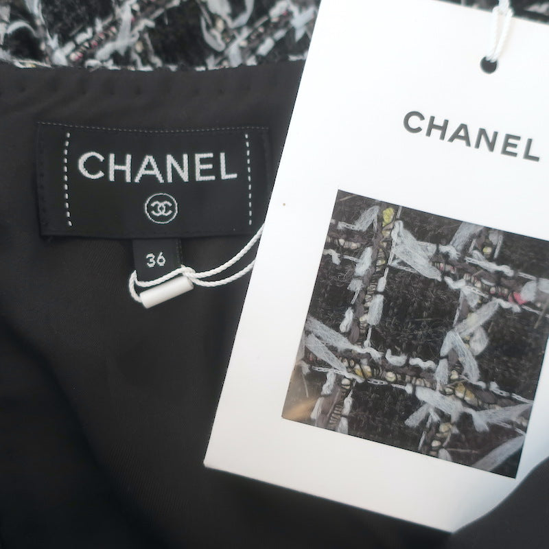 Chanel Windowpane Eyelash Tweed A-Line Midi Skirt Charcoal/Multi Size 36