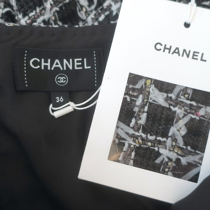 Chanel Windowpane Eyelash Tweed A-Line Midi Skirt Charcoal/Multi Size 36