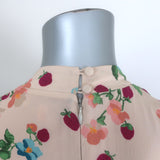 Beulah Sonia Blouson Sleeve Midi Dress Blush Pink Floral Print Silk Size US 4