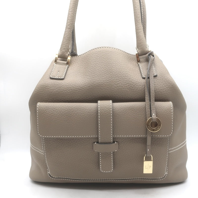 Loro Piana Trapeze Globe Shoulder Bag Taupe Pebbled Leather NEW
